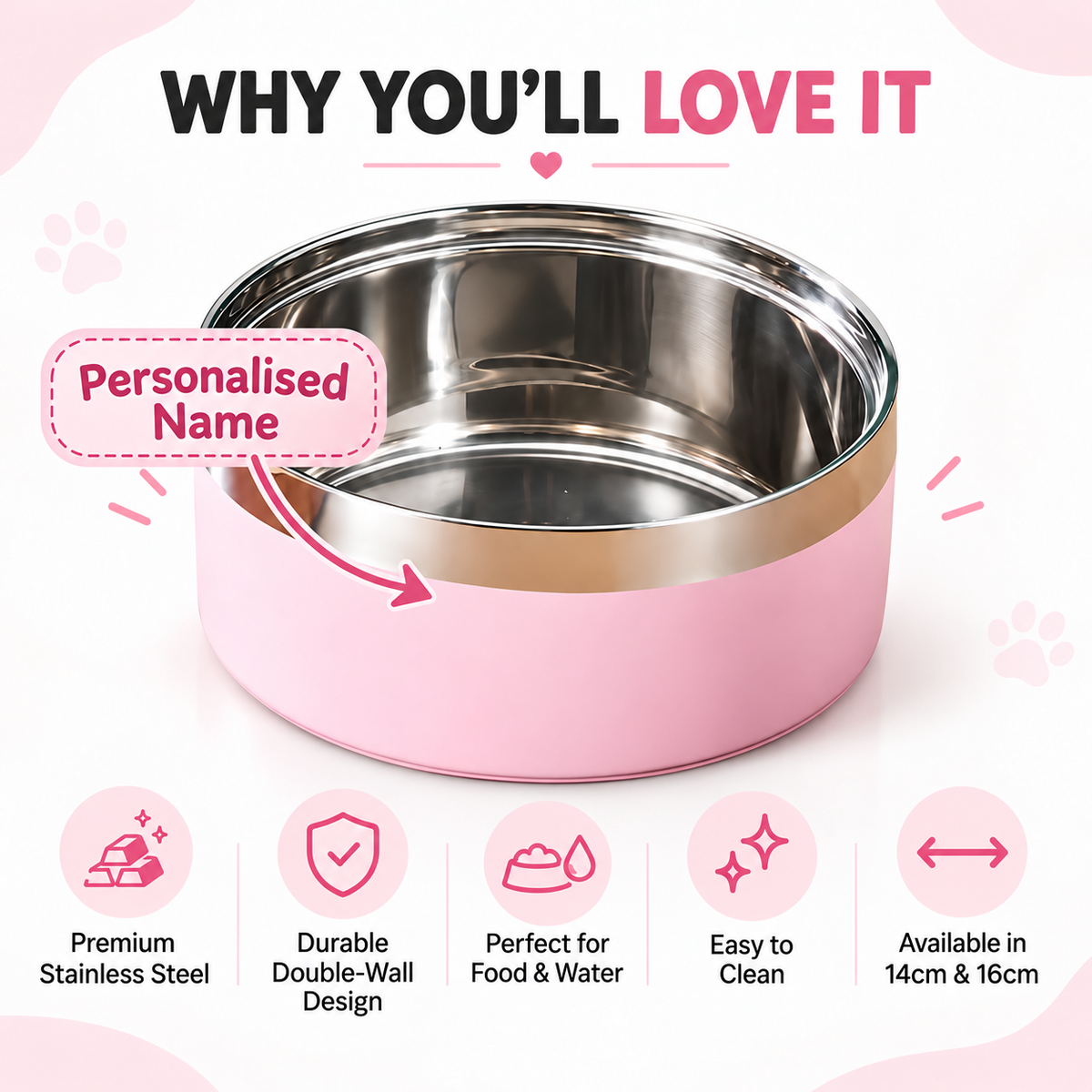 Personalised Double Steel Dog Bowl