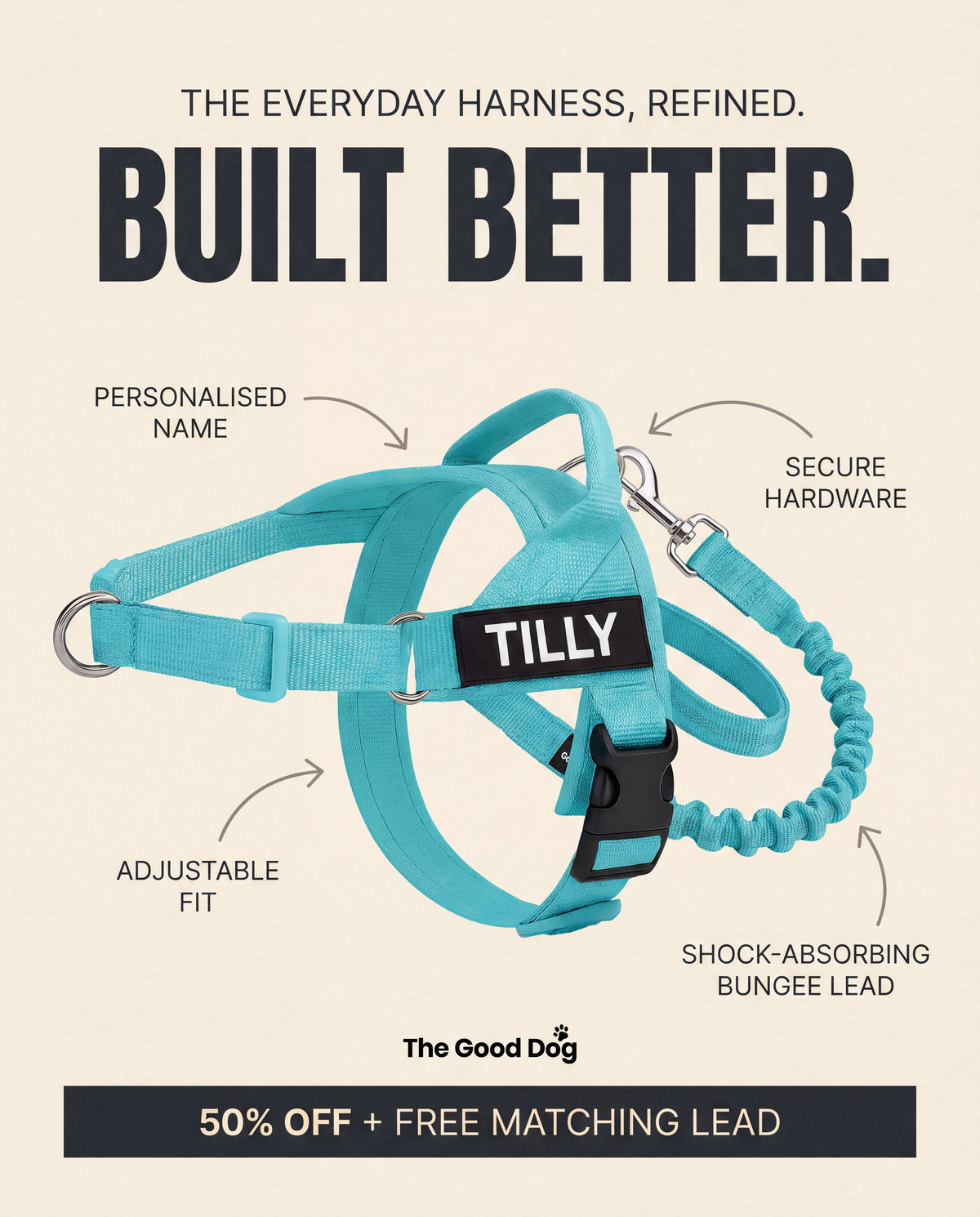 Personalised No-Pull Reflective Dog Harness